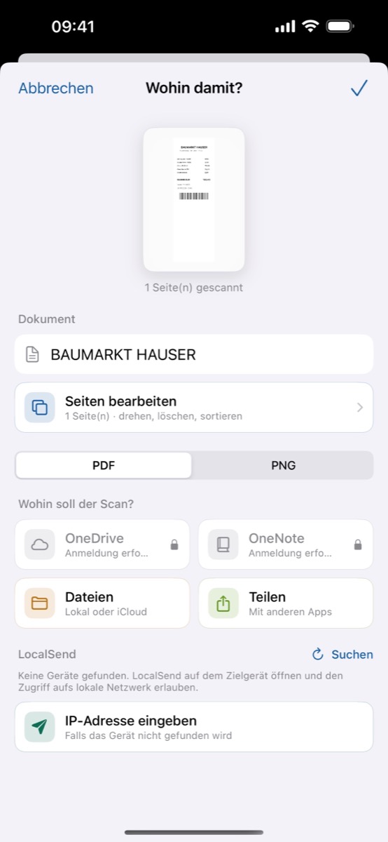 iOS: Ziel-Auswahl